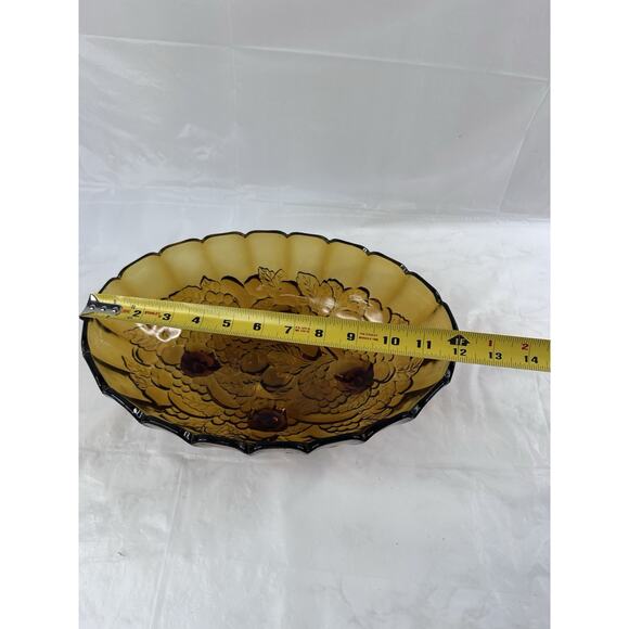 Indiana Glass Harvest Grape Carnival Fruit Bowl Oval Amber Footed MCM Vintage - Picture 9 of 10